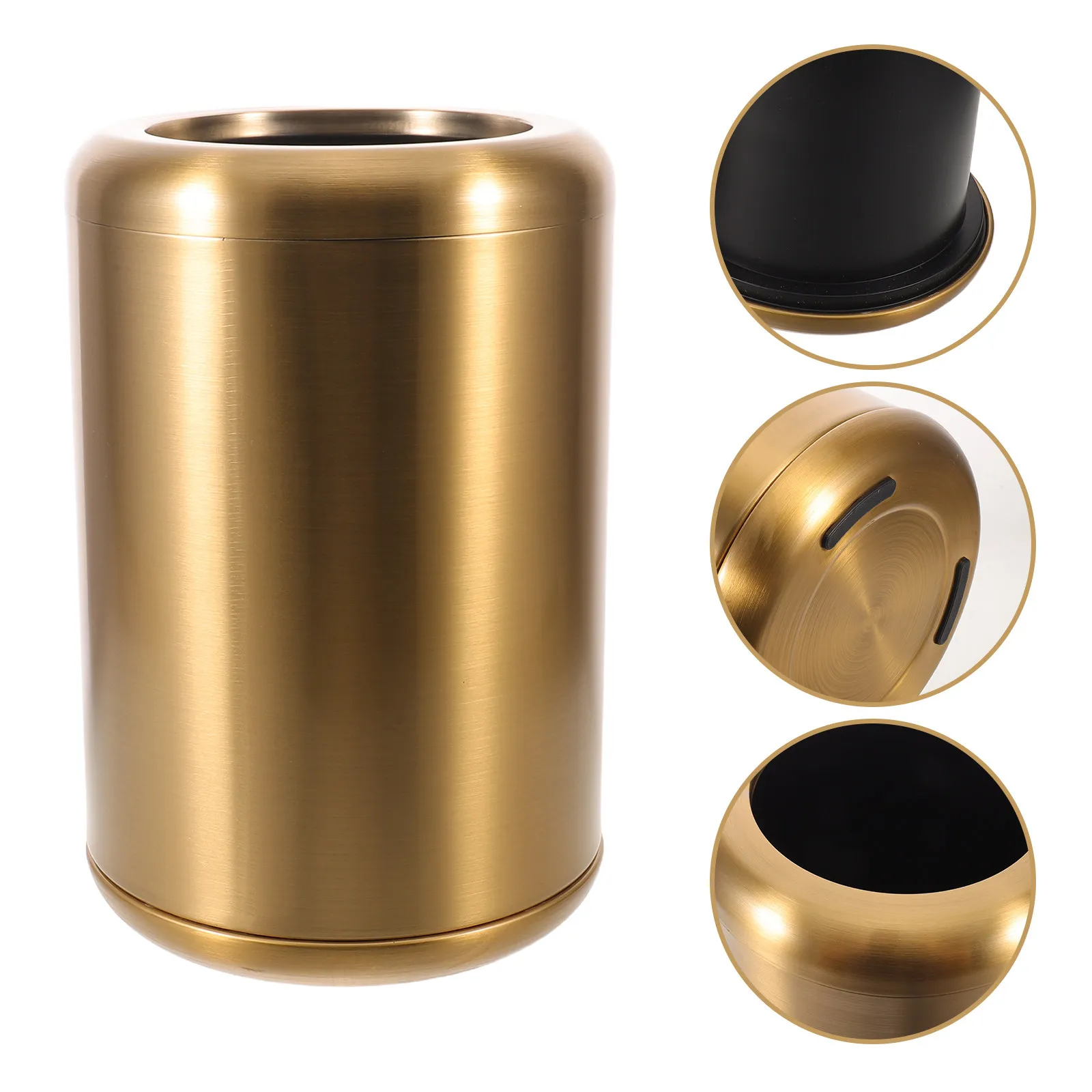 Stainless Steel Trash Can Gold Double Layer Open Top Bathroom Kitchen Wastebasket Hotel Office Living Room Garbage Bin 8L