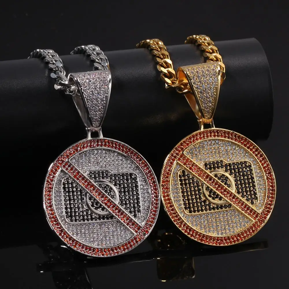 Hip Hop Claw Setting AAA CZ Stone Bling Ice Out No Photo Sign Pendants Necklace for Men Rapper Jewelry with 28inch Cuban Chain