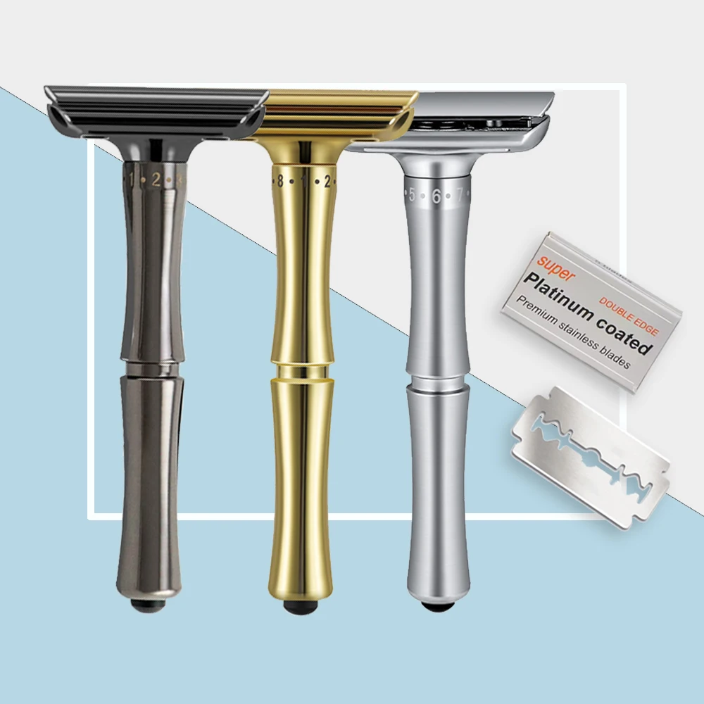 Whityle Manual Safety ShavIng Razor 1-8 Sharpness Adjustable Shaver With One Key Replacing System & 5 Advanced Platinum Blades