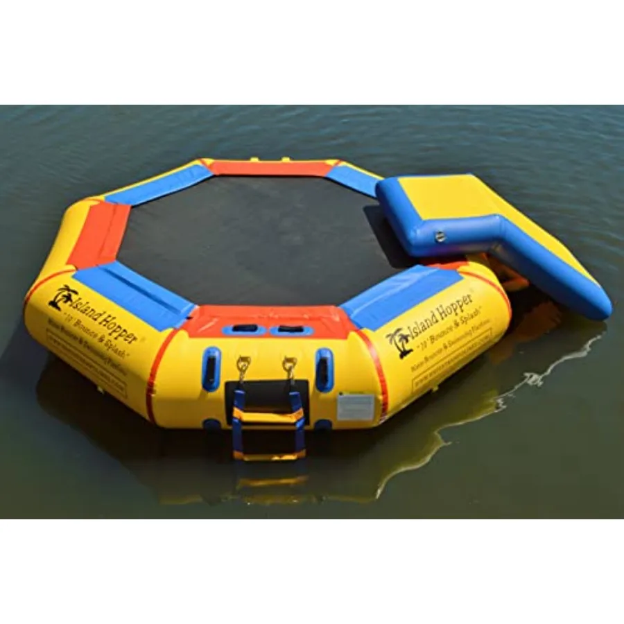 

10' Bounce N Splash Padded Water Bouncer with Slide Water Park Durable Inflatable Trampoline for Spring-Less Design with Foam P