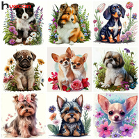 Huacan Full Diamond Mosaic Animal Dog Diy 5d Drill Painting Flower Complete Kit Art Gift Home Decoration Rhinestone Pictures