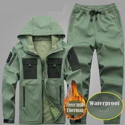 Men's Winter Thermal Outdoor Sharkskin Fleece Set Tracksuit Skiing Jackets Hiking Suits Camping Fishing Climbing Pants Trousers