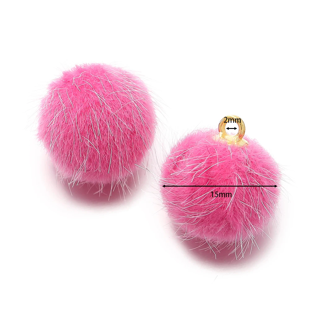 10pcs/Lot Plush Fur Cover Ball Beads Charms Cute Bead Pendant for DIY Jewelry Making Accessories Handmade Earring Bracelet