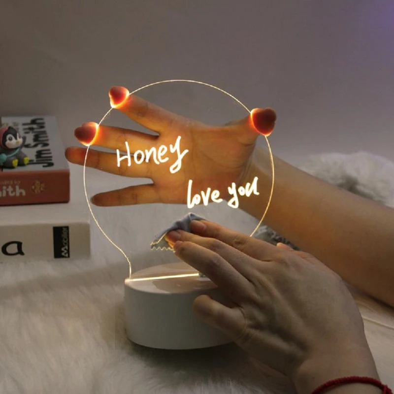 MAKE-Transparent LED Night Light USB Night Light Erasable Writing Board Desktop Decoration
