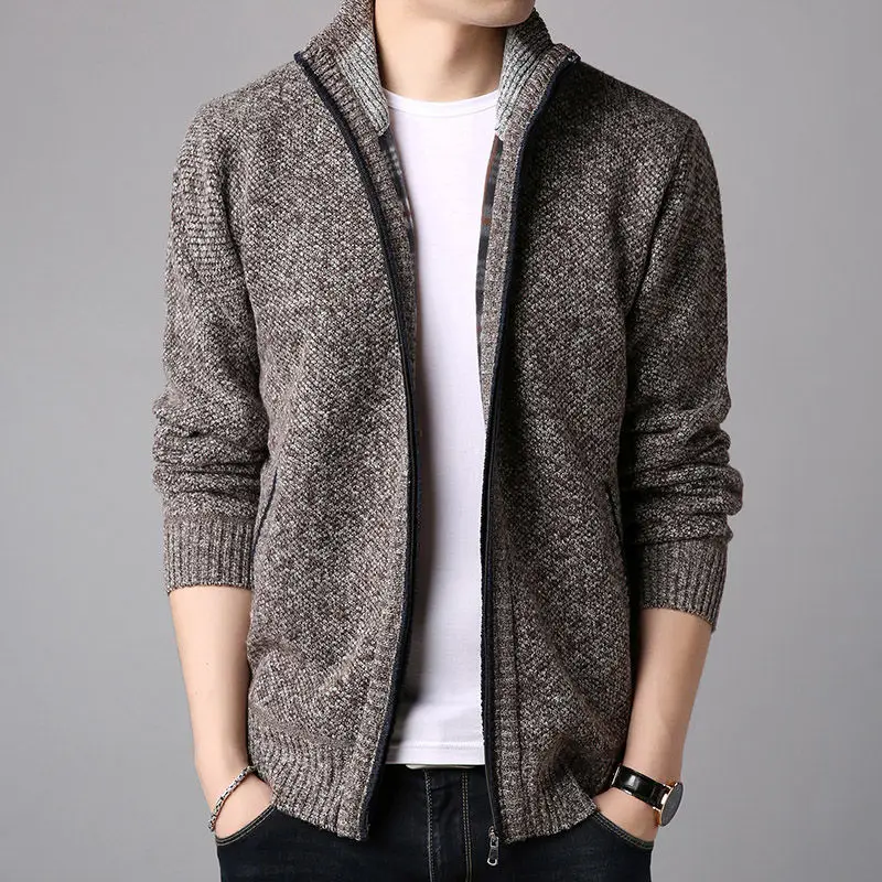 

2023 Men's Autumn and Winter New Fashion Loose Fitting Plush Sweater Casual and Comfortable Solid Color Versatile Sweater Jacket