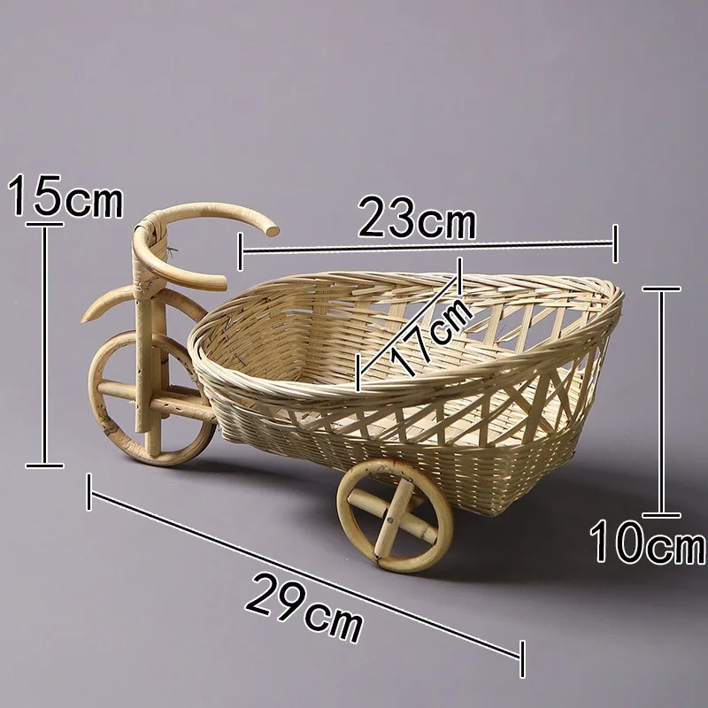 Newborn Photography Props Handmade Bamboo Rattan Bicycle Ornament Small Bamboo Basket Take Photo Props Living Room Decoration
