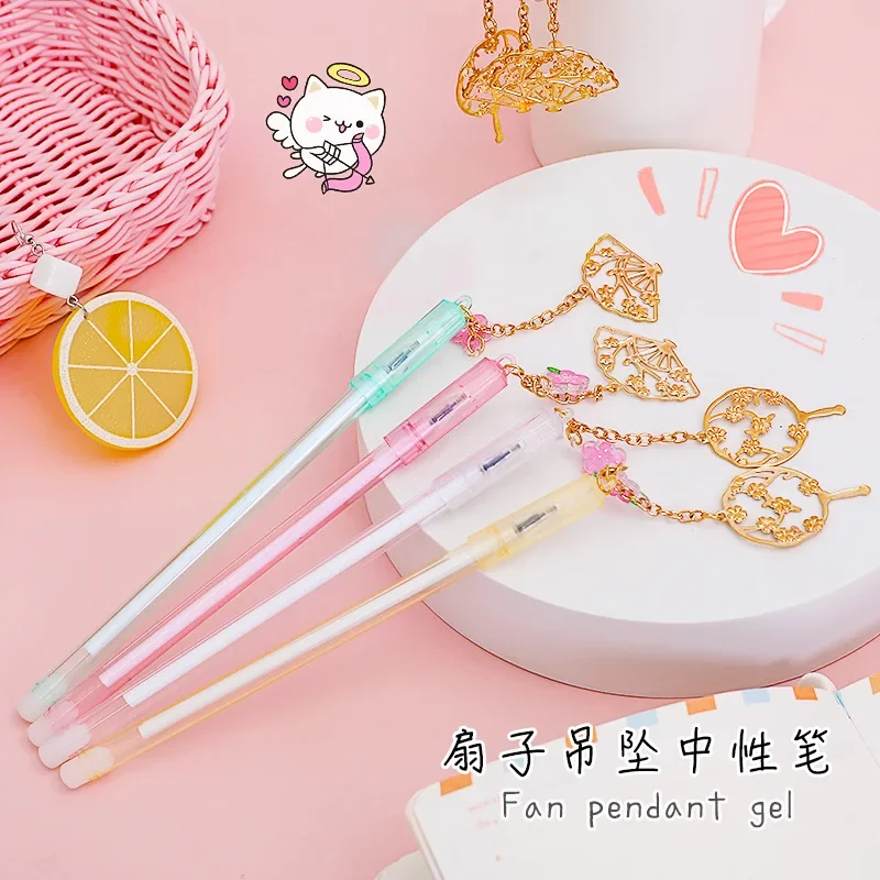 50PCS Fan Pendant Gel Pens Student Antique Pendant Pen Fashion Signature Pen Learning Test Pen Korean Stationery B