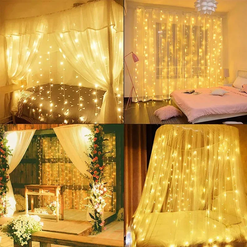 

USB remote control with 8 modes, 300LED curtains, Garland Led string lights, decoration, vacation fairy tale lights, home decor