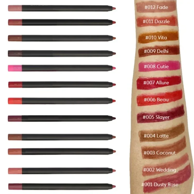 Matte Lipliner Pencil Nude Velvet Lipstick Moisturizing Waterproof Non-stick Cup Long Lasting Color Rendering Lipliner 12 Color