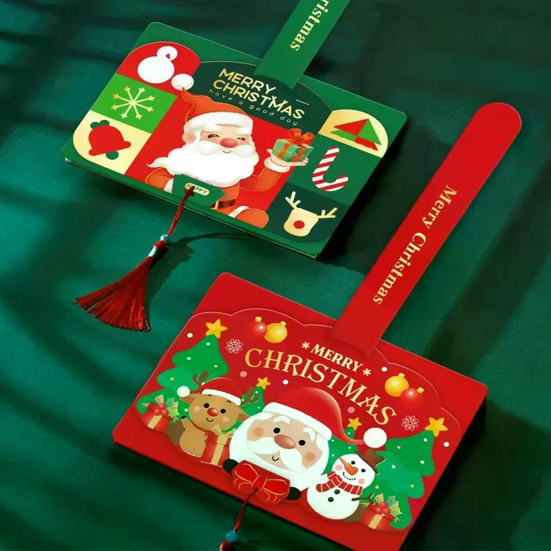 

Новая рождественская складная открытка с рисунком Санта-Клауса, персонализированная креативная трехкратная пустая открытка, открытка с благословением