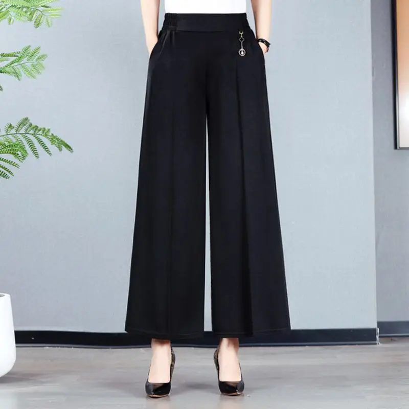 Women Summer Simplicity Loose Large Size Appear Thin Solid Color High Waist Cropped Pants Women Clothes Casual All-match Pants