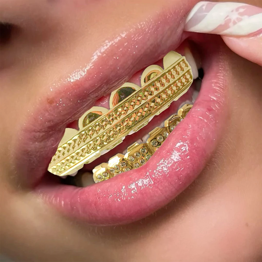 

Индивидуальные и модные двухрядные аксессуары для зубов в горошек с бриллиантами в стиле хип-хоп, рэп, подарки для праздничной вечеринки