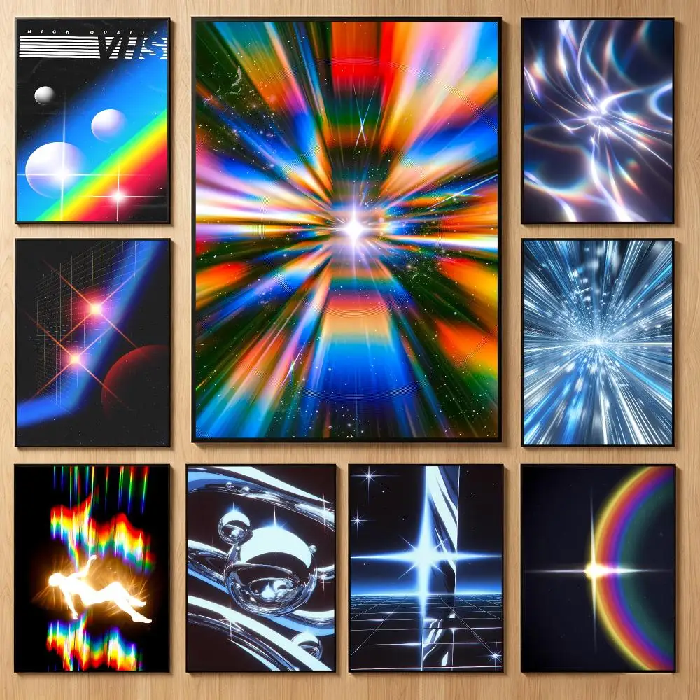 Neon Retro Electronic R-Retrowave Synthwave Poster Classic Self-Adhesive PP Wall Sticker for Living Room Bar Decor Gift