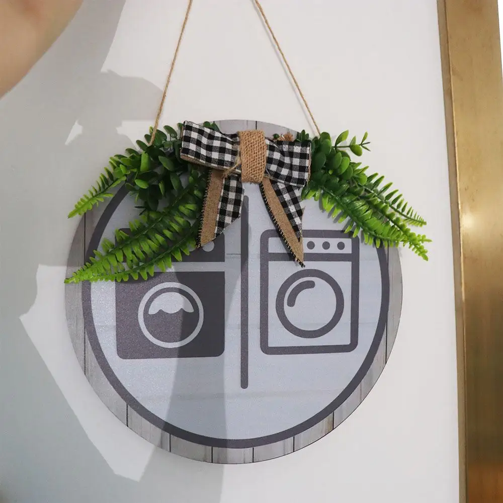 Creative Round Wooden Toilet Sign Bow Knot Rustic Style Bathroom Sign Density Board Decoration Wall Hanging Signs Laundry