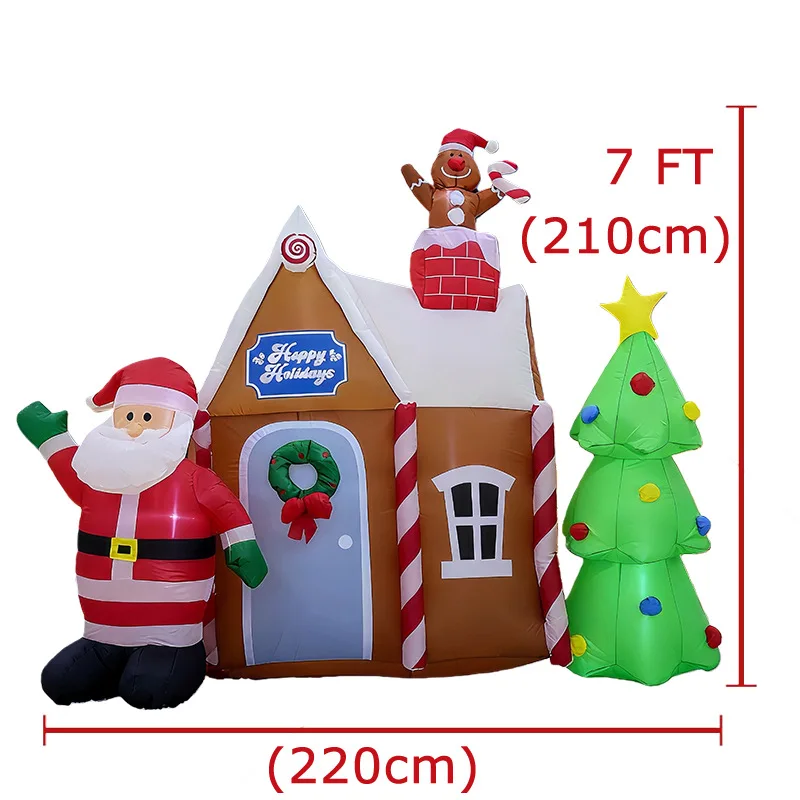 2.1M Christmas Inflatable Decoration Santa Claus Castle Gingerbread Man Christmas Tree Air Model Outdoor Garden Ornament
