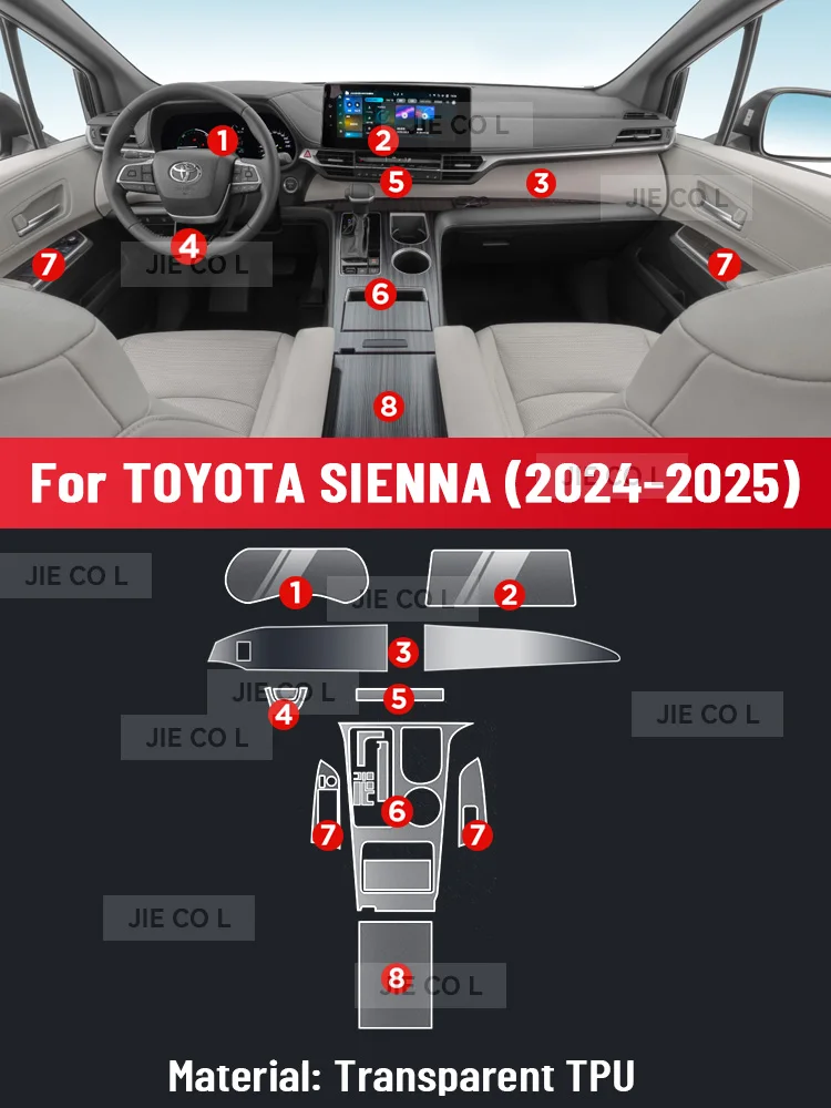 Interior TPU For TOYOTA SIENNA 2023 2024 2025 Protective Film Cover Anti-Scratch Panel Navigation Screen Automotive Accessories