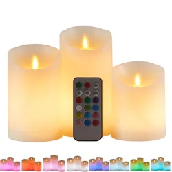 Flameless Pillar Candles Light,Colorful led Atmosphere Lamp & Remote 4H 8H Timer Battery Operated Real Paraffin Wax For Camping