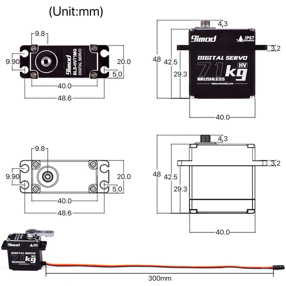 9imod BLS-HV71MG 71KG Metal Gear Brushless Digital High Voltage Waterproof Servo For 1/8 1/10 Remote Control Car