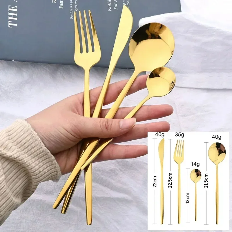 Black Handle Golden Cutlery Set Stainless Steel Steak Knife Fork Spoon Tableware Flatware Set Festival Kitchen Dinnerware