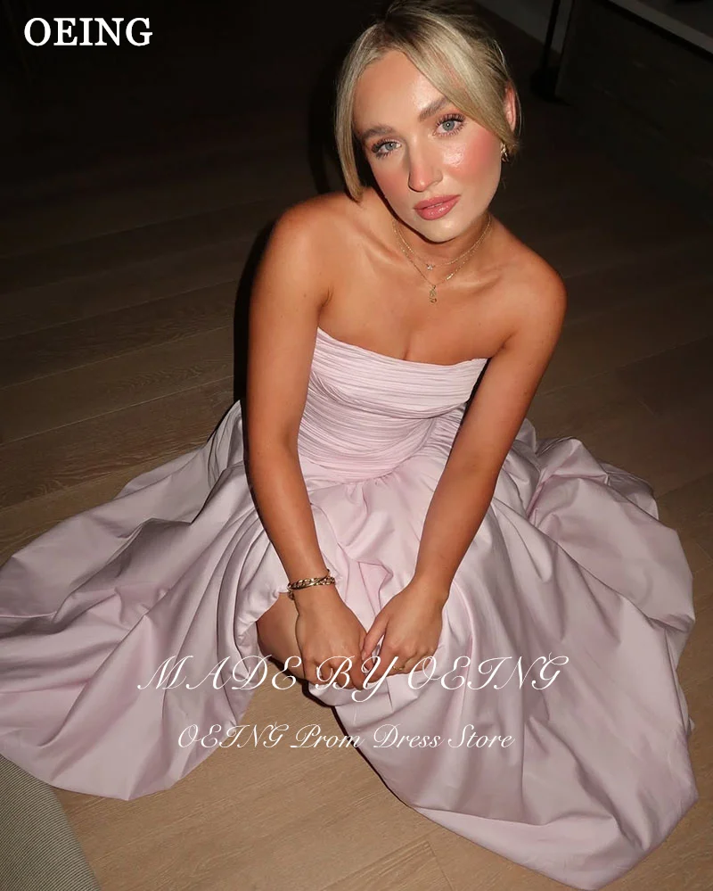 OEING Elegant Light Purple Prom Dresses Strapless Leg Slit Pleats Party Gowns Ankle Length Evening Dresses Customized
