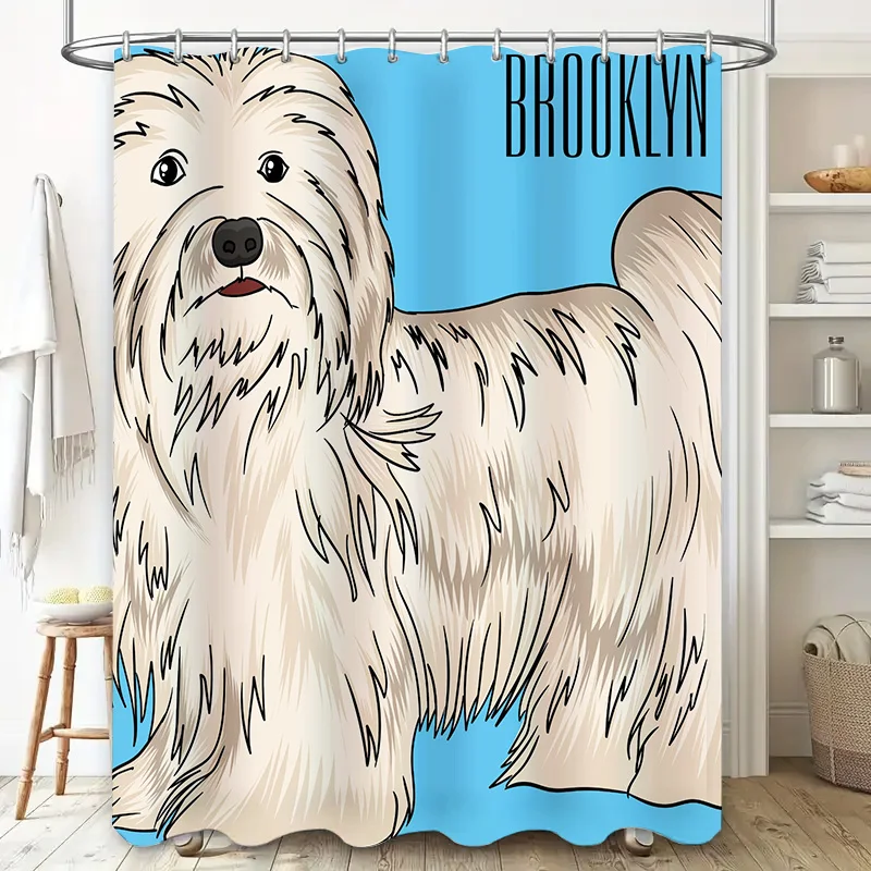 Очаровательная занавеска для душа Brooklyn Dog с пушистым белым пуделями идеально подходит для любителей домашних животных