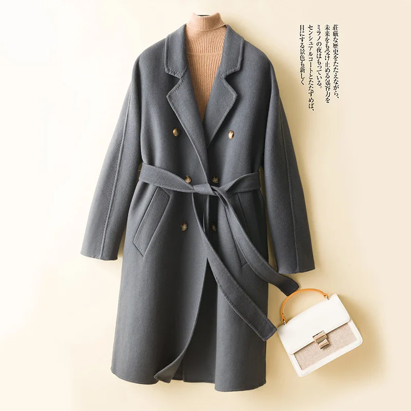 

Женское двустороннее шерстяное пальто, осень-зима, новый стиль, кружевная двубортная женская верхняя одежда с воротником