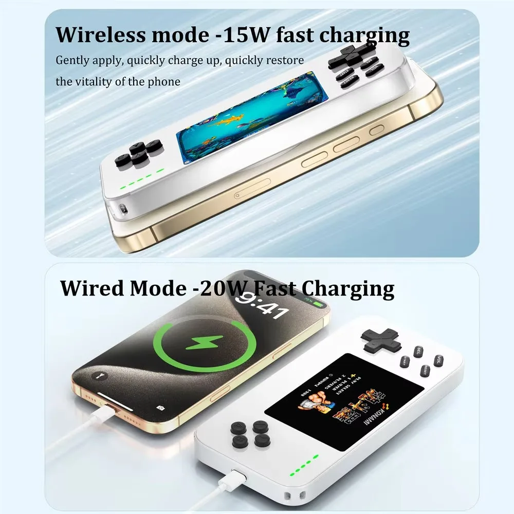 2025 Mini Handheld Game Console Magnetic Wireless 5000mAh Powerbank Fast Charging External Battery For iPhone 17 with 1500 Games