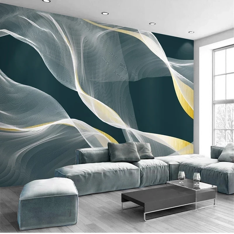 Customized 3D Wallpaper Modern Abstract Ink Line Art Golden Wall Office mural Living room TV background wall bedroom restaurant