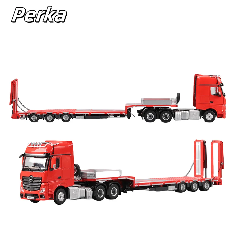 

Perka 1:64 simulation alloy traction flat trailer semi-trailer engineering transport car model Boy collection display pieces.