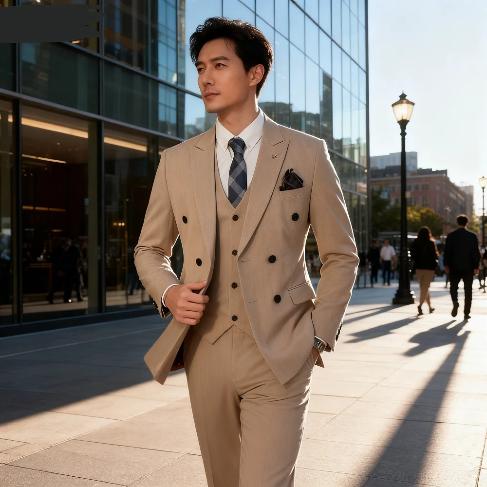 

Мужской двубортный комплект из трех предметов, свадебный костюм жениха больших размеров, молодежный деловой деловой повседневный костюм, комплект