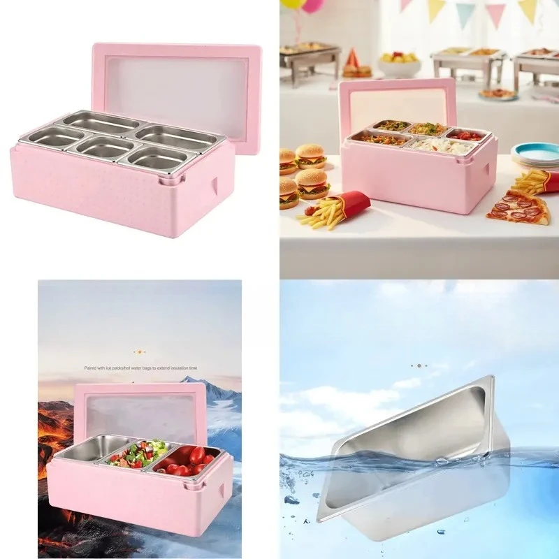 24L EPP Pink Thermal Insulation Refrigerator Transparent Flip Fruit Display Box with GN Plate for Smoothie and Food Storage
