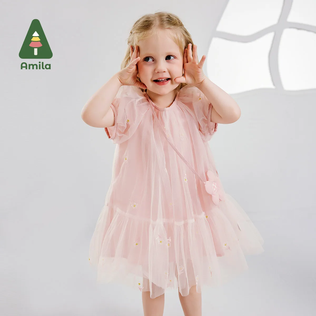 Amila 2024 Summer New Girls Dress Sweet Cute Fashion Boutique High Quality Gauze Dress 0-6Y Children\'s Clothing