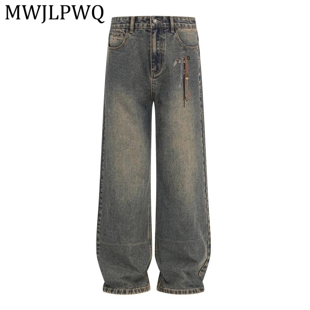 

Мужские джинсы MWJLPWQ в американском ретро-стиле, прямые, широкие, повседневные, с эффектом потертости, для уличного стиля, панк, весна, модель 13613