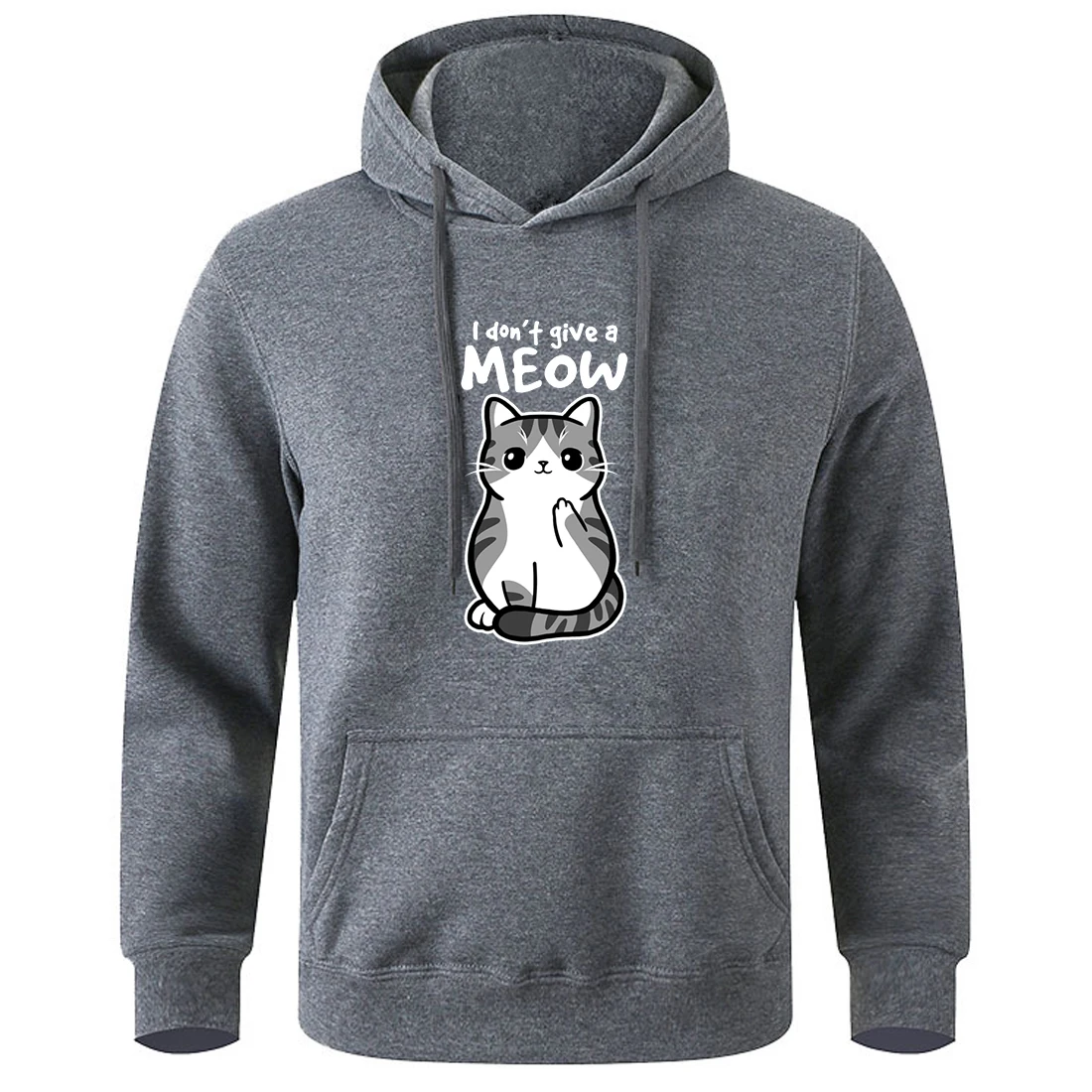 

I Don'T Give A Meow Funny Cat Cartoon Animalmale Men Hoodies O-Neck All Match Hoodie Soft Breathable Hoody Loose Street Clothes