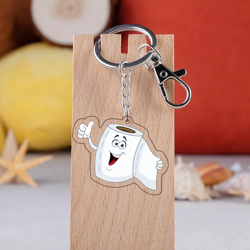 Popular Toilet Paper Cartoon Image Double-sided Transparent Acrylic Keychain Backpack Pendant Keychain Collection Student Gifts