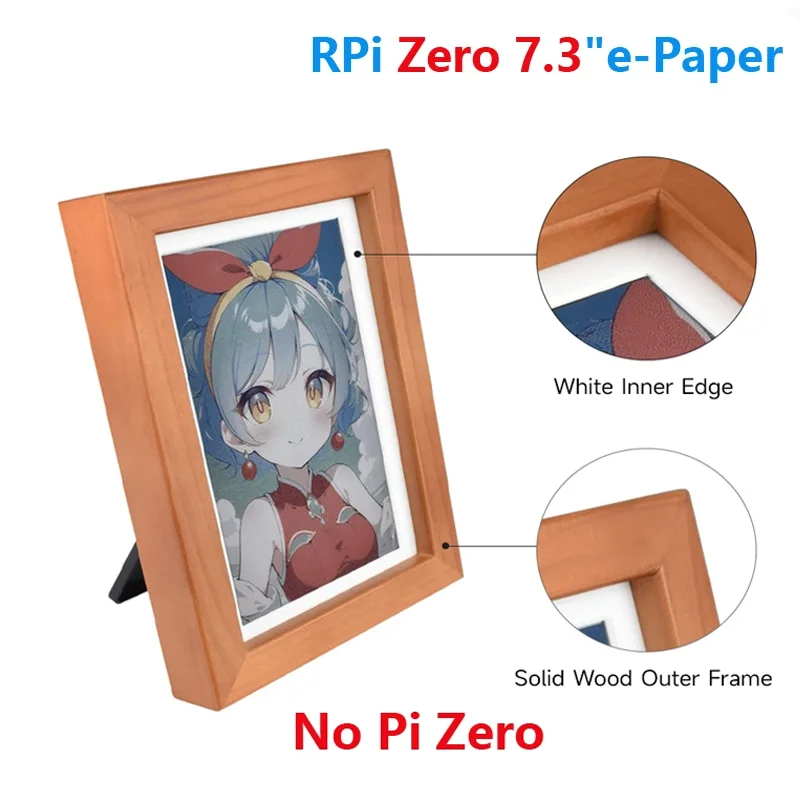 Raspberry Pi Zero 2W 7.3-inch E6 Full-color Electronic Ink Screen  800×480 Wooden Frame Wall-hung Accessory