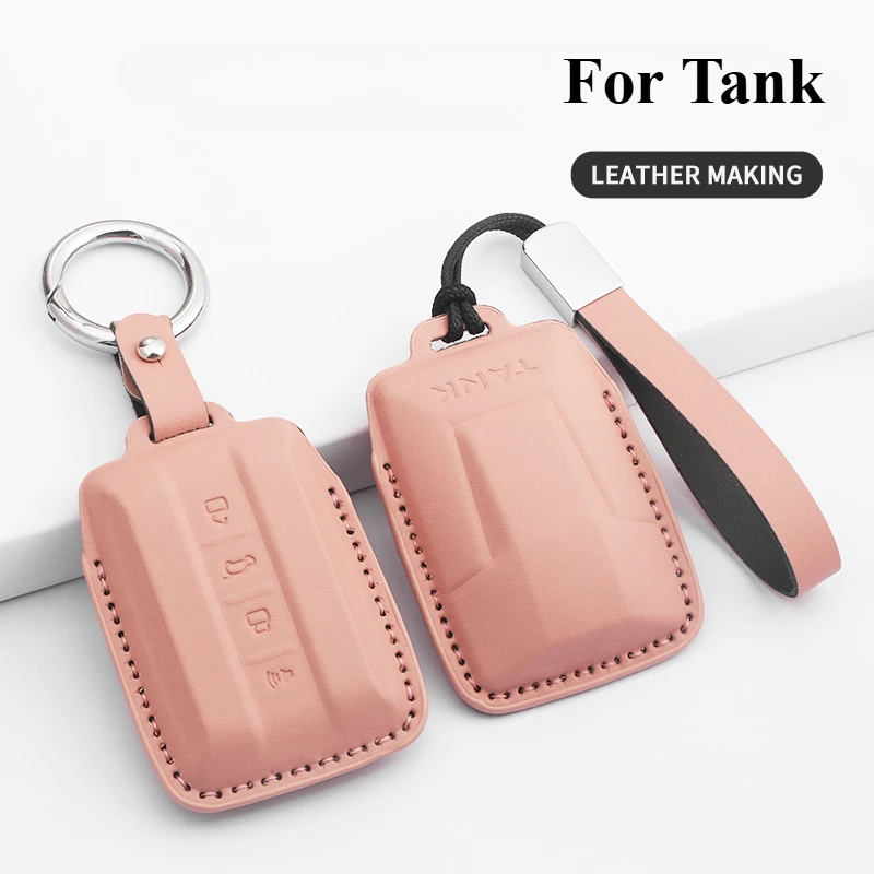 

PU Leather Car Key Case Cover Fob For 2021 Tank 300 Tank 500 Keyless Protective Shell Holder Keychain Accessories