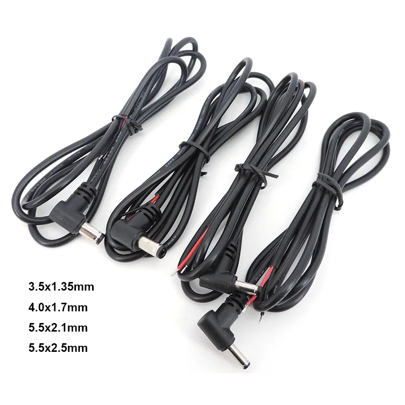 2pin DC Male Power connector extend right angle charging Cable 4.0x1.7mm 3.5x1.35mm 5.5x2.1mm 5.5x2.5mm 22AWG 90 degree 3A Cord