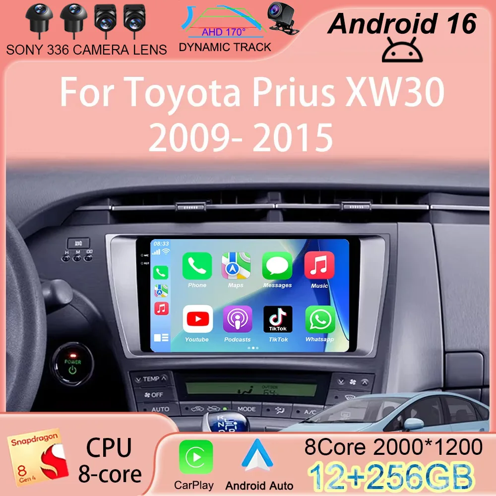

Автомагнитола Carplay Android 16 для Toyota Prius XW30 2009-2015, навигация GPS, мультимедийный плеер, Wi-Fi+4G, BT, 2 DIN
