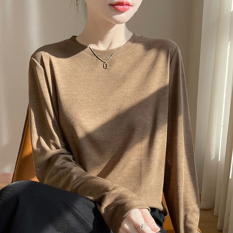 

New Spring and Autumn Round Neck Worsted Women's Simple Solid Color Joker Knitted Jacket Loose Knitted Tops