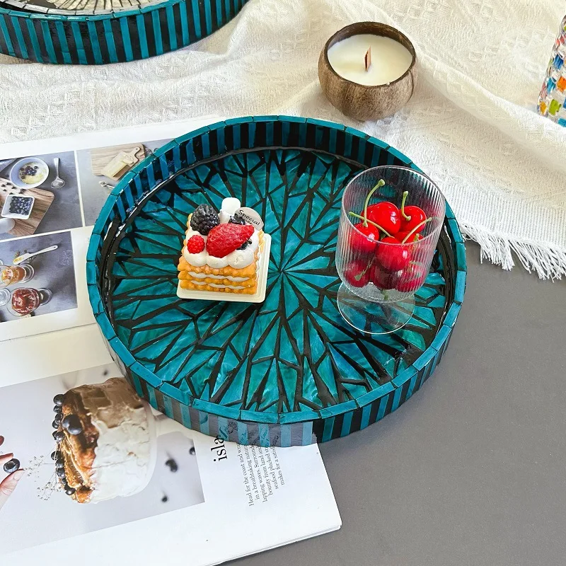 Nordic Style Natural Colored Seashell Tray Creative Handmade Colorful Round Storage Tray Home Desktop Decorative Items Organizer