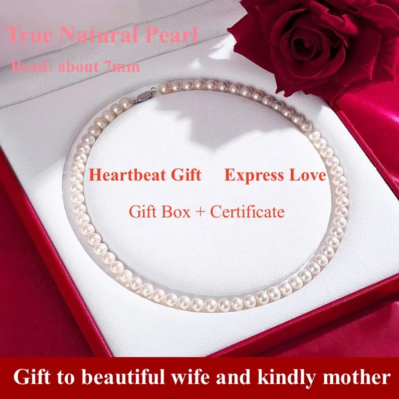 Natural White Pearl 7mm Beads Necklace High Grade Jewelry For Women Classic Jewelry Attached Certificate