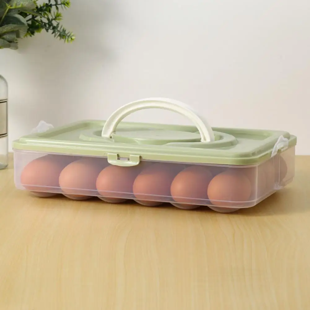 Refrigerator Egg Organizer Transparent 24-grid Egg Storage Box with Lid Handle Capacity Dustproof Container for Kitchen Fridge