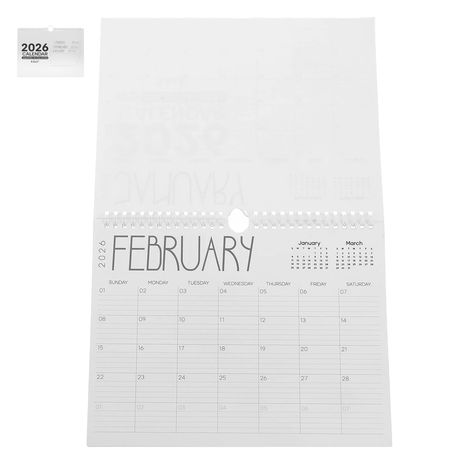 

2026 Wall Calendar 12 Months Hanging Monthly Planner Twin Wire Binding Large Blocks International Holidays Vertical Display For