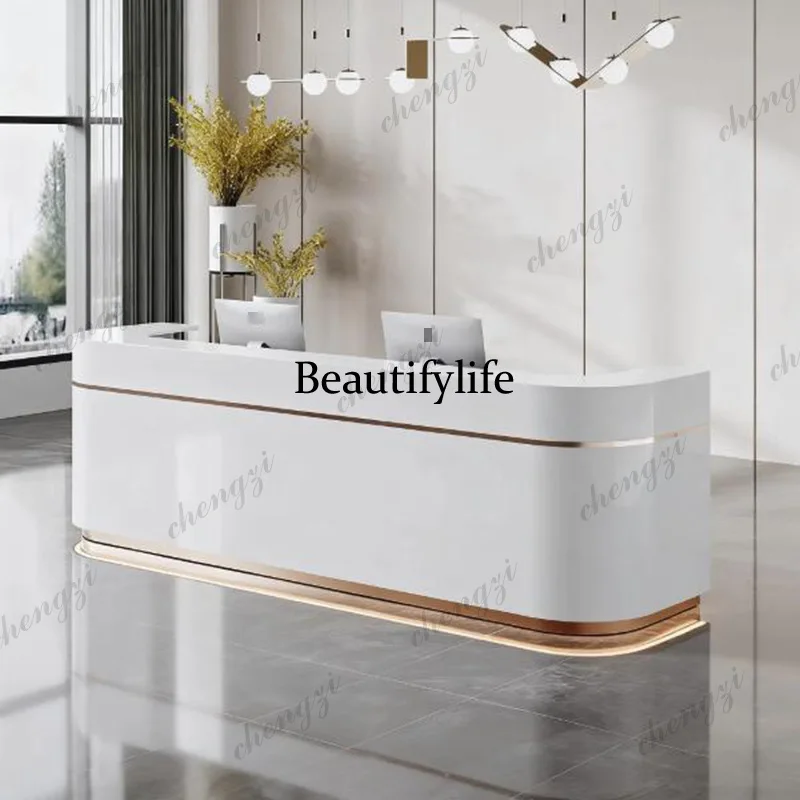 Curved White Reception Desks Display Welcome Industrial Unique Reception Desks Modern Company Mostrador Commercial Furniture