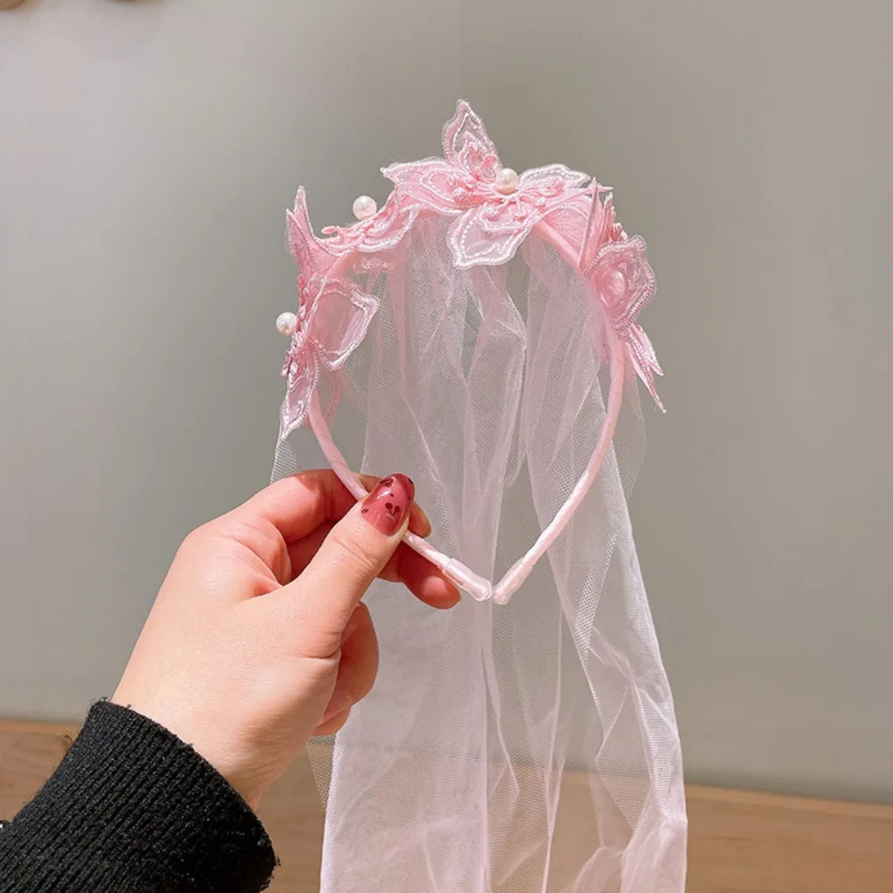 Süßes, vielseitiges Prinzessinnen-Stirnband im 3D-Stil, Perlenkrone im koreanischen Stil, schwebender Garn-Haarreifen, Foto-Requisiten für Mädchen-Geburtstagsfeiern
