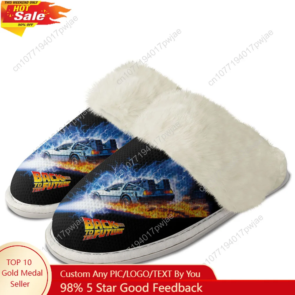 

Back to The Futures Science Fiction Movies Plush fur-edged Slippers Mens Womens Home Cotton Keep Warm Plush Custom Slippers