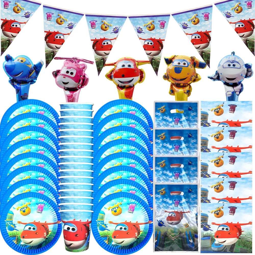 Kids Birthday Gift Bag Cartoon Super Wings Theme Party Supplies Jett Paper Cup Plates Napkin Baby Shower Disposable Tableware