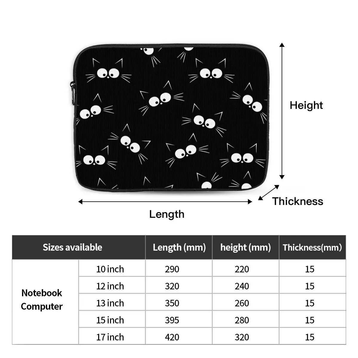 Cute Black Cat Pattern Notebook Laptop Bag Case Pouch 10 12 13 15 17 Inch For Macbook Air Pro Tablet Shockproof Case Bag