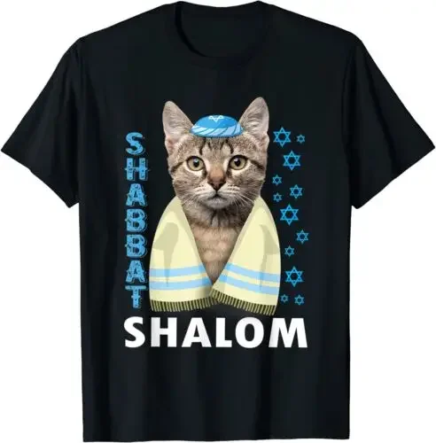 Lustiges, süßes jüdisches Katzen-Shabbat-Shalom-Shirt mit Kippa, Damenbekleidung, modische Sommer-Streetwear, grafische T-Shirts, Persönlichkeit – Detail 1